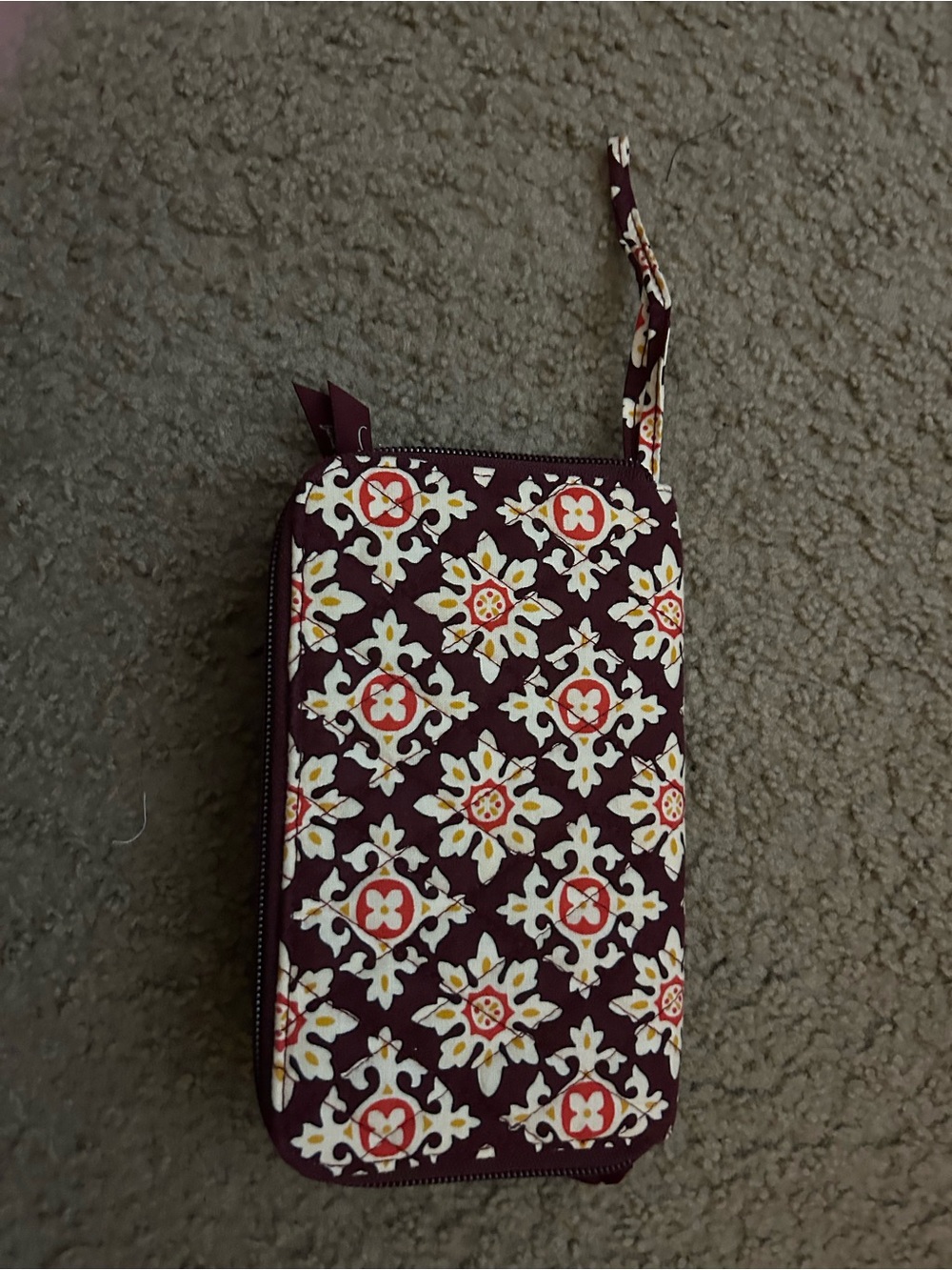 Vera Bradley Maroon and cream design Zip Wristlet/ wallet